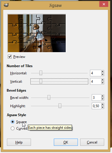 GIMP, postavke za puzzle